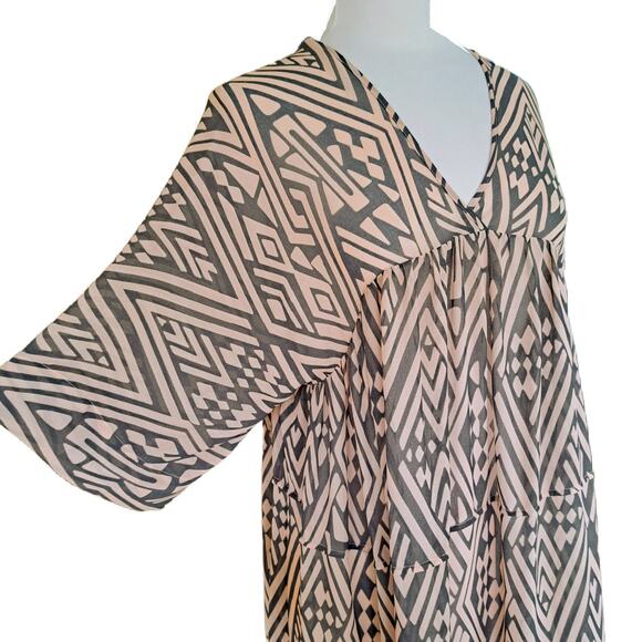 Ba&sh Freaky Swing Dress Oversized Tiered Chiffon Pink & Gray Print - Picture 5 of 10